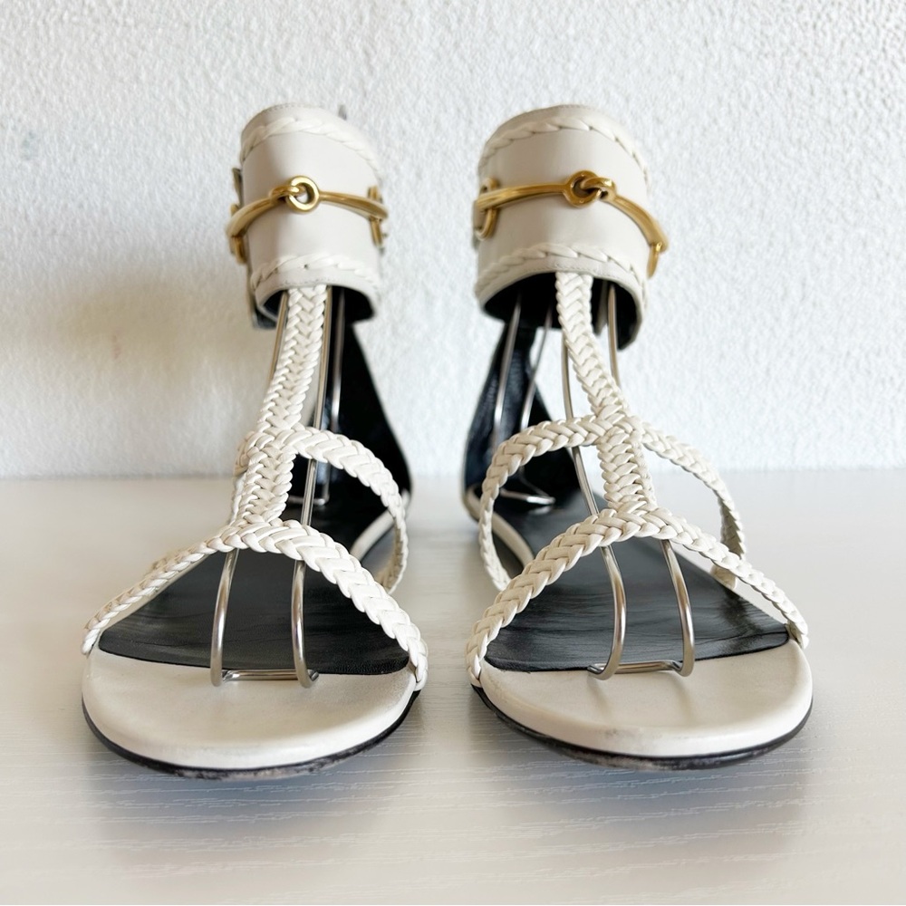 Gucci Ursula White Horsebit Flat Leather Sandals Size EU 38 - Picture 6 of 14